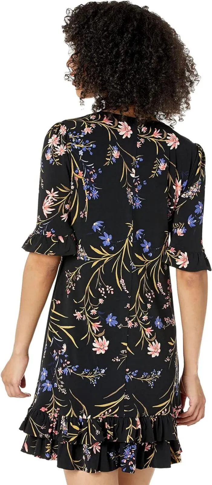 Cece Womens Short Sleeve Ruffled Garden Flora Knit Dress 7021719