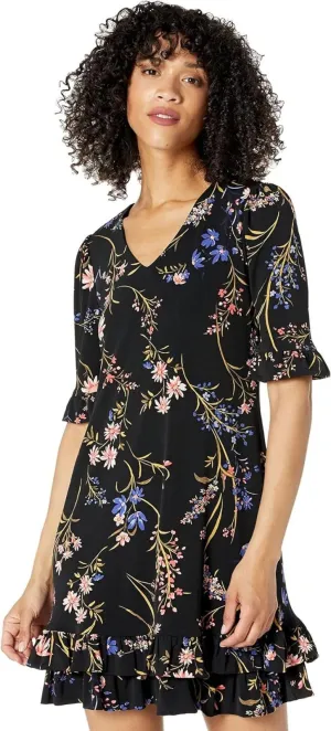 Cece Womens Short Sleeve Ruffled Garden Flora Knit Dress 7021719
