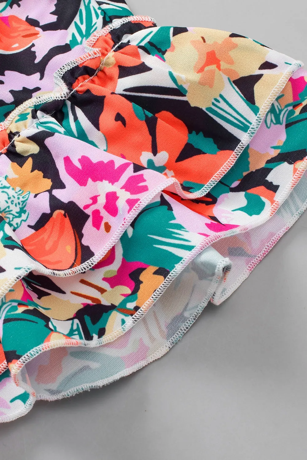 Cecile Ruffled Printed V-Neck Cap Sleeve Blouse