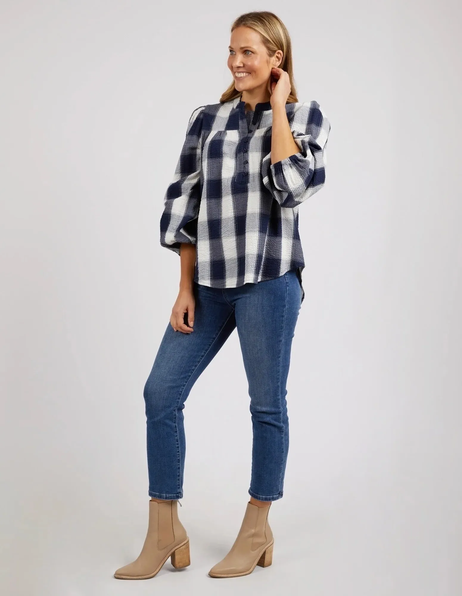 Cedar Check Blouse - Navy