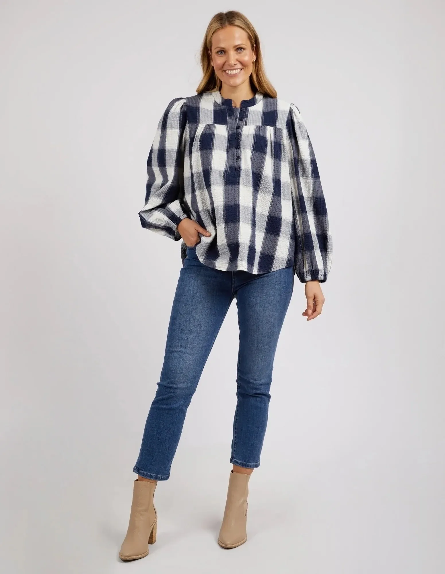 Cedar Check Blouse - Navy