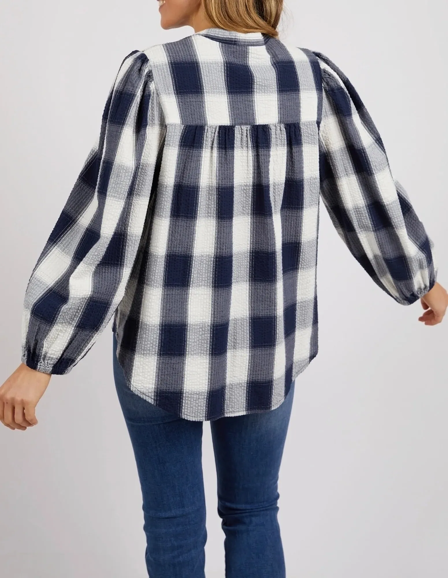 Cedar Check Blouse - Navy