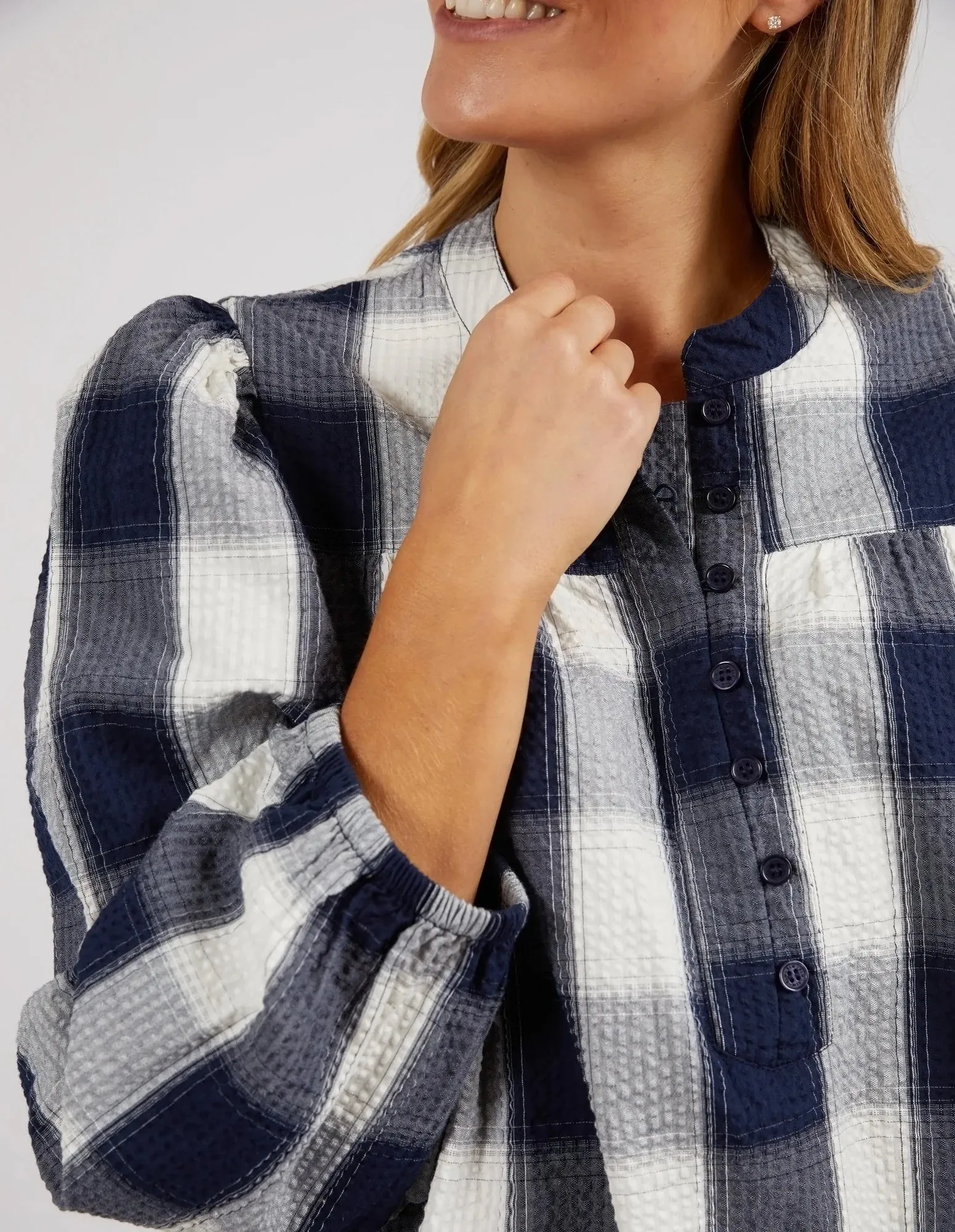 Cedar Check Blouse - Navy