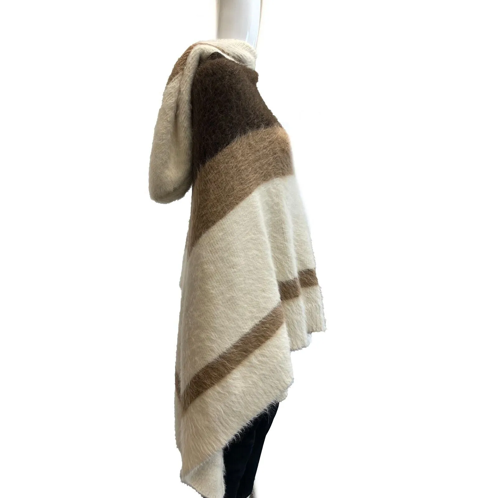 Celine RARE RUNWAY Alpaca Striped Baja Poncho Brown Cream XS