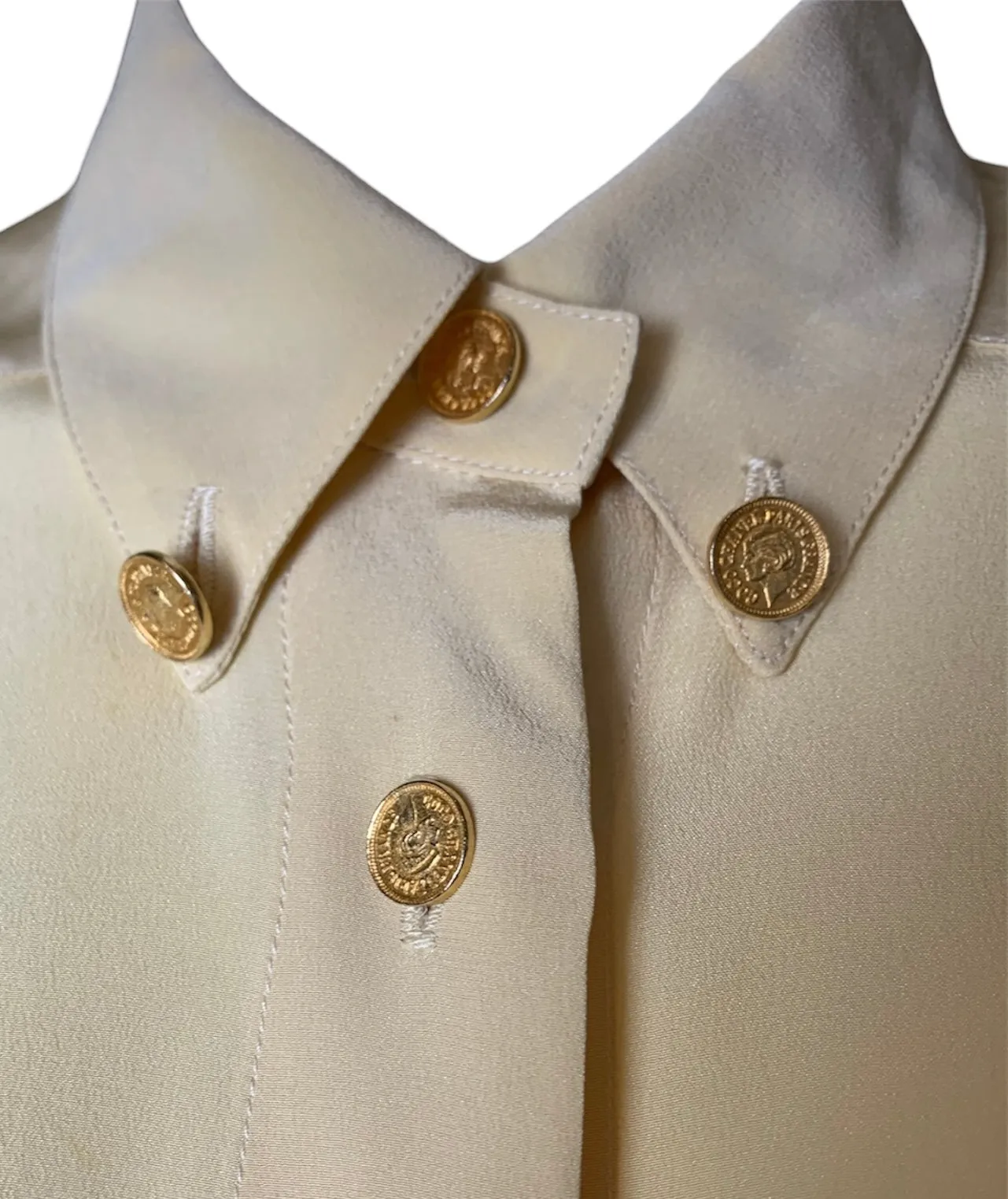 CHANEL Pale Yellow Button Up Crepe Blouse