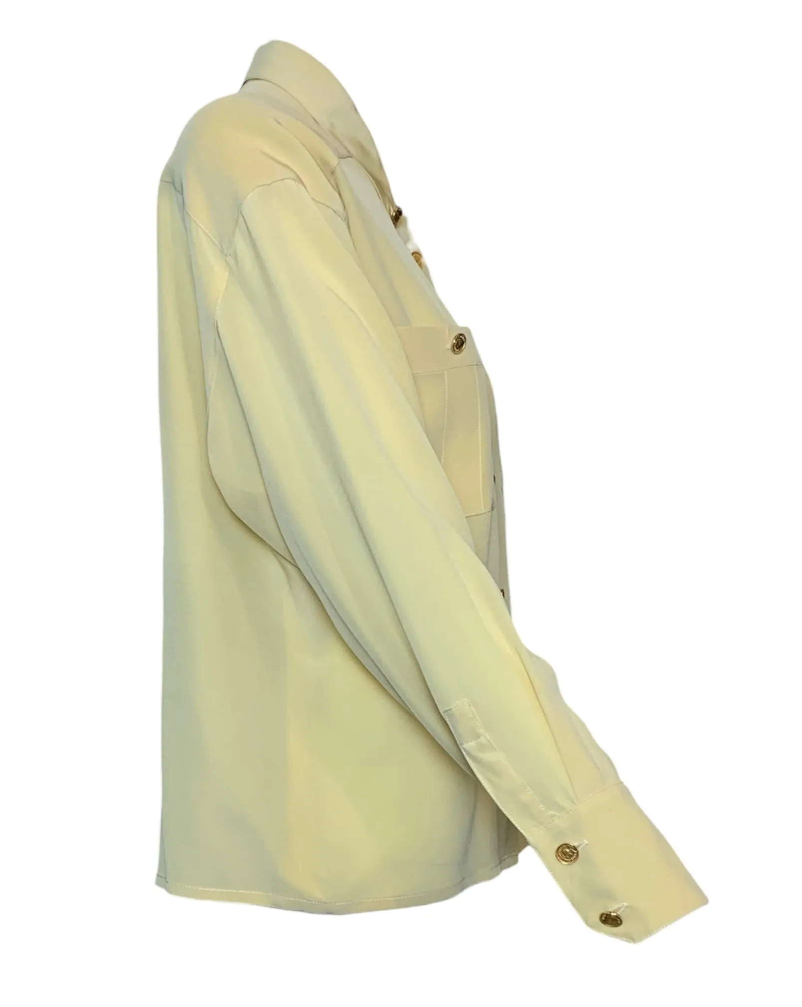 CHANEL Pale Yellow Button Up Crepe Blouse