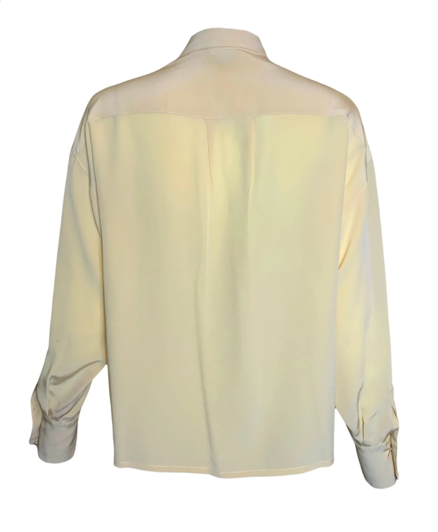 CHANEL Pale Yellow Button Up Crepe Blouse