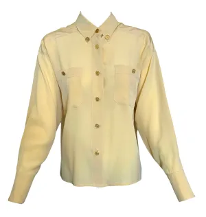CHANEL Pale Yellow Button Up Crepe Blouse