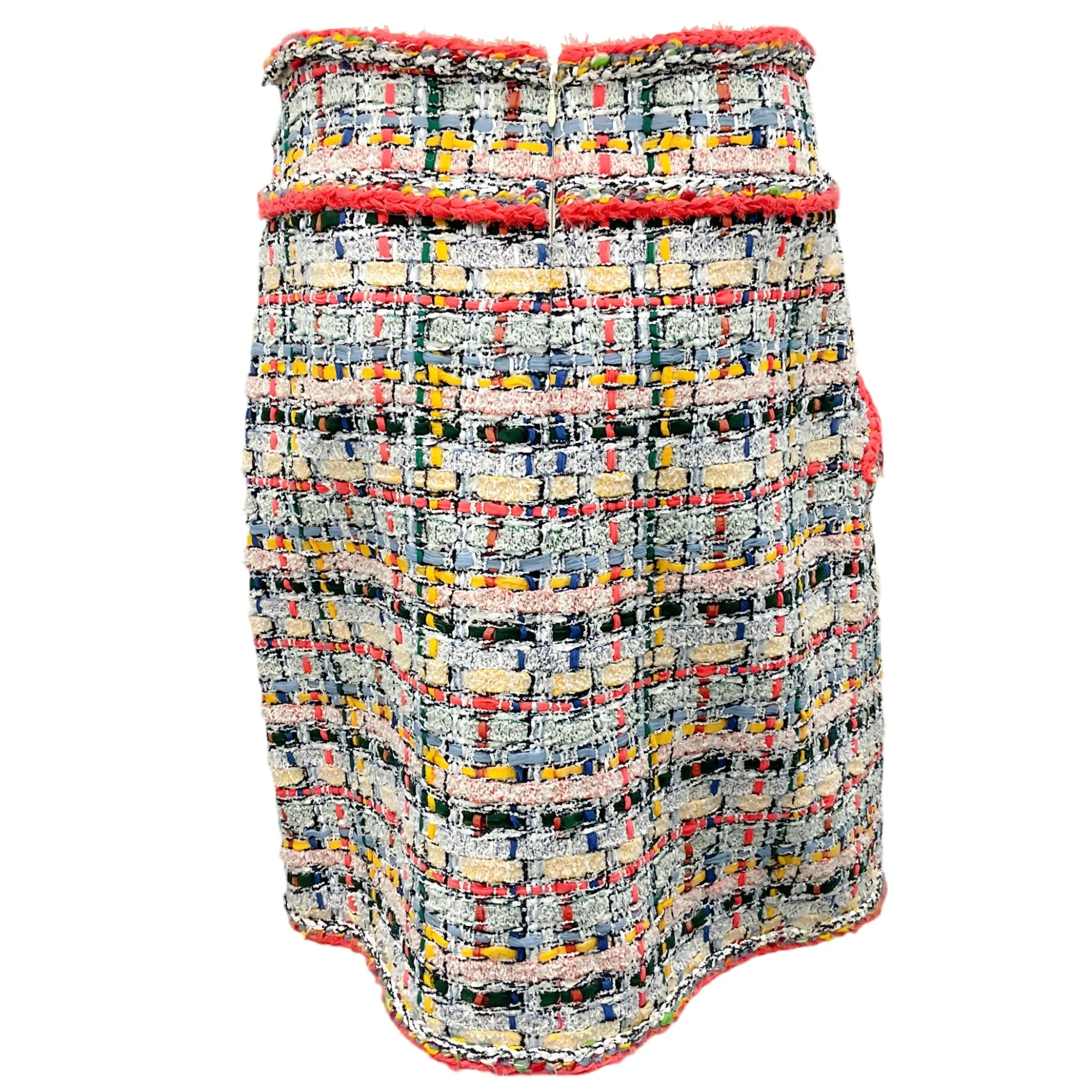 Chanel White / Coral Multi Metier d'Art Boucle Tweed Lesage Knit Skirt
