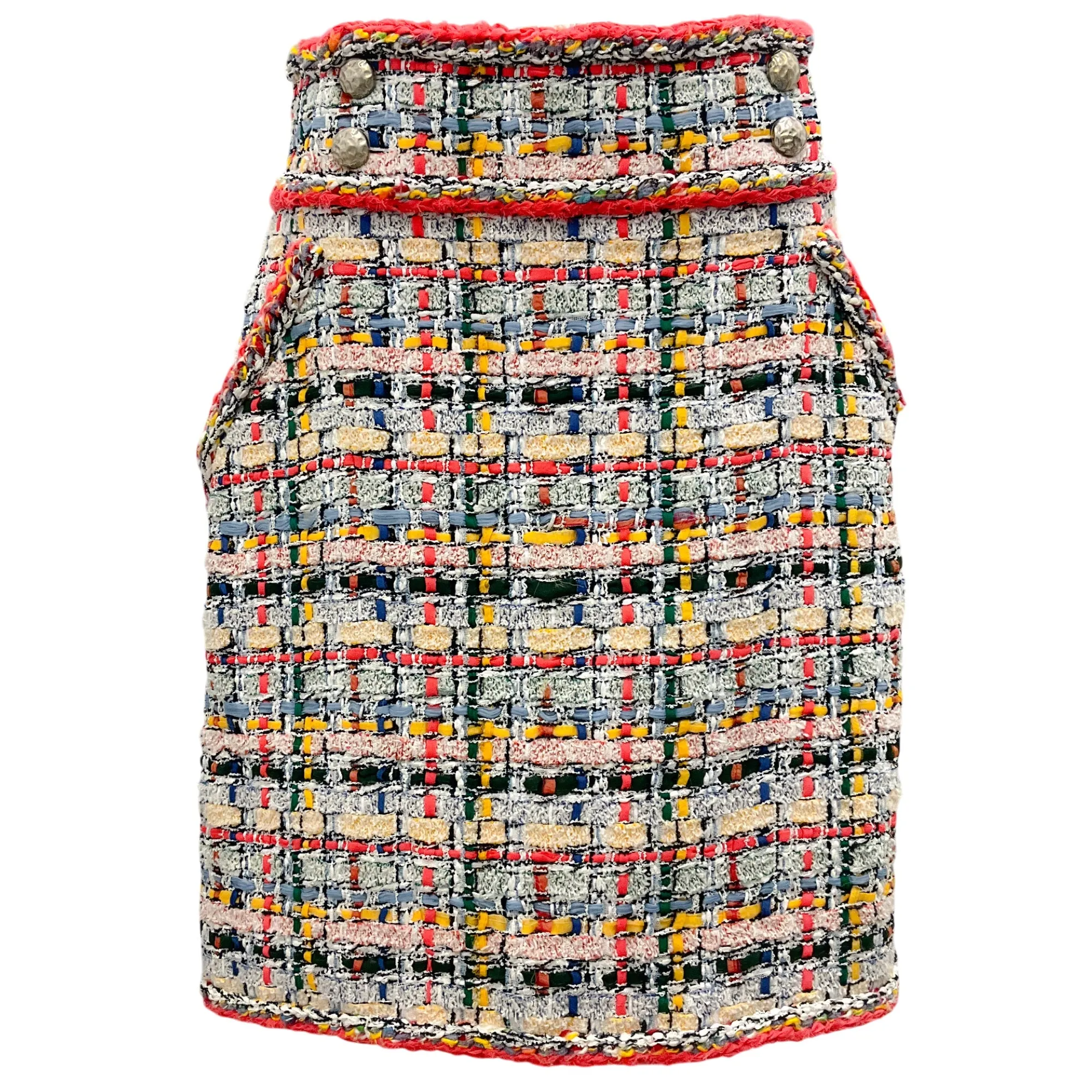 Chanel White / Coral Multi Metier d'Art Boucle Tweed Lesage Knit Skirt