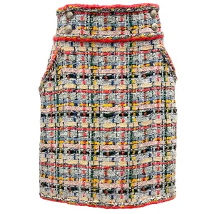 Chanel White / Coral Multi Metier d'Art Boucle Tweed Lesage Knit Skirt