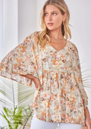 Charlotte Flowy Poncho Blouse with Ruffle Sleeves