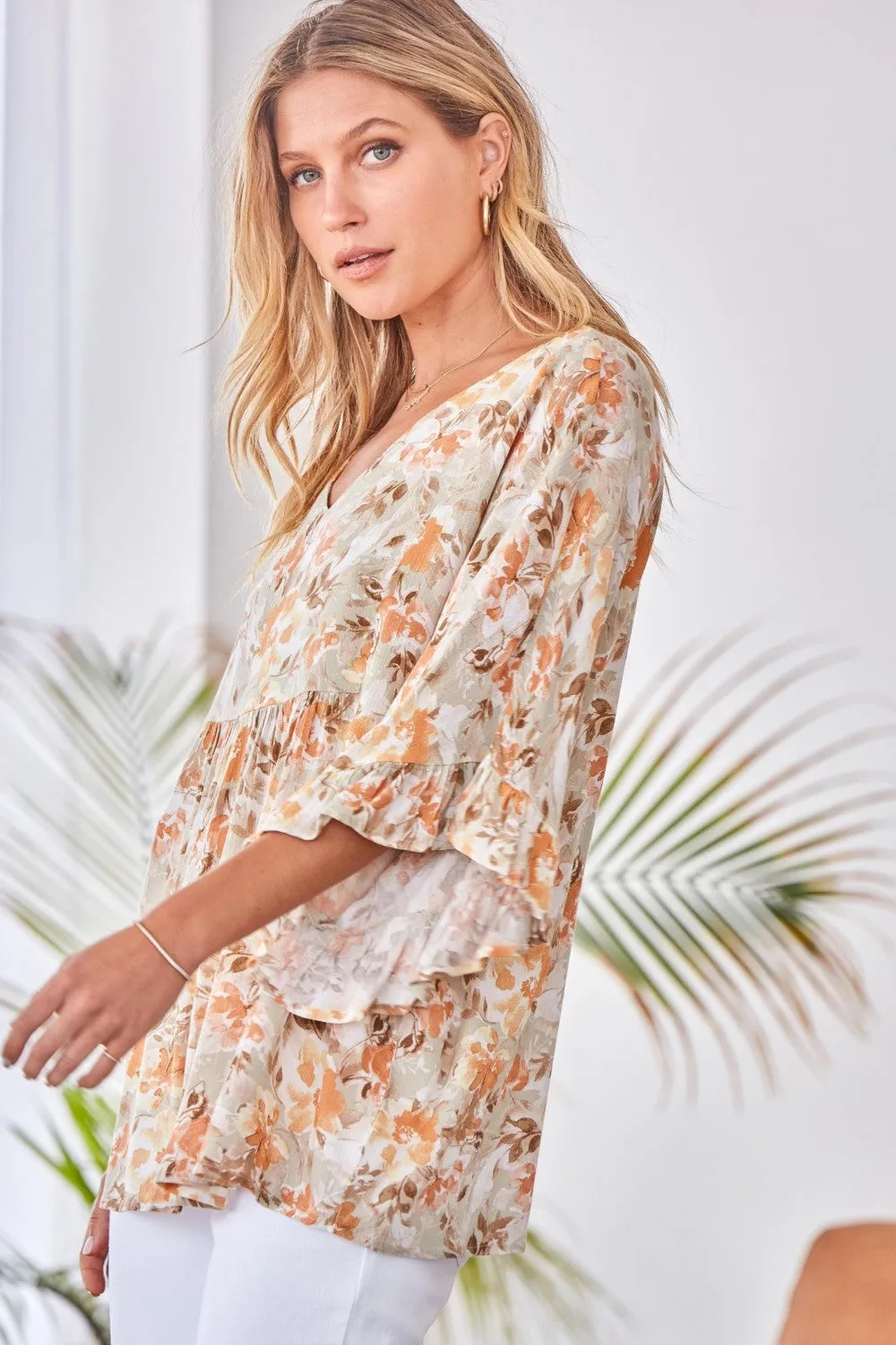 Charlotte Flowy Poncho Blouse with Ruffle Sleeves