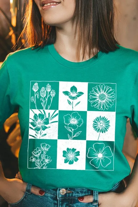 Checkered Boho Flower Graphic Tee