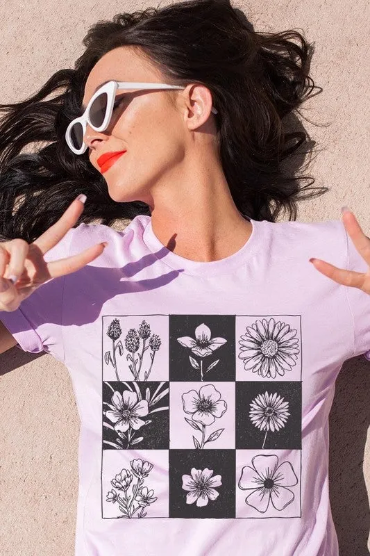 Checkered Boho Flower Graphic Tee