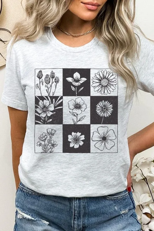 Checkered Boho Flower Graphic Tee
