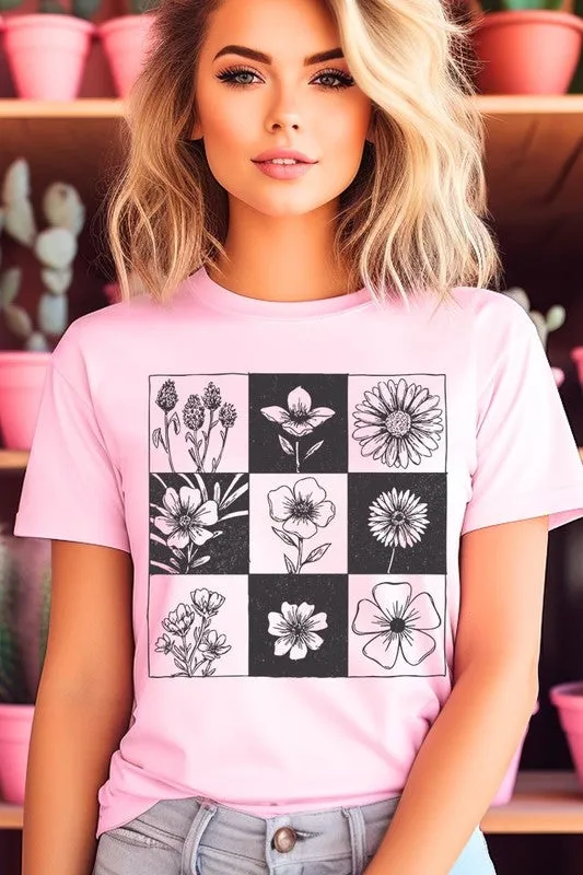Checkered Boho Flower Graphic Tee