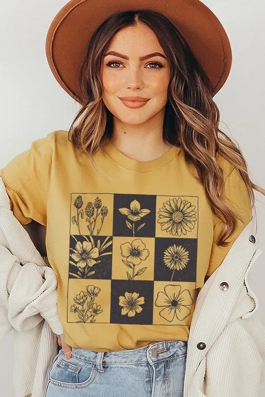 Checkered Boho Flower Graphic Tee