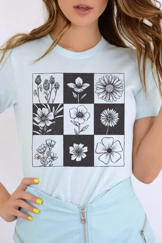 Checkered Boho Flower Graphic Tee