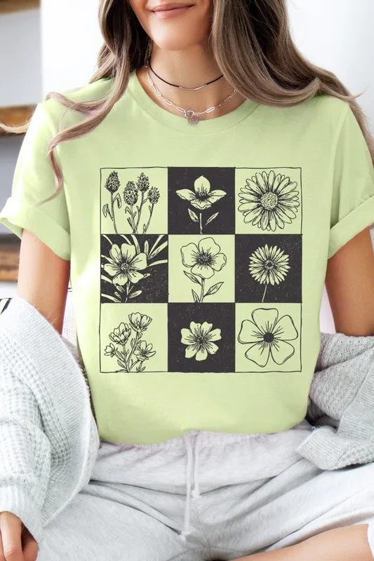 Checkered Boho Flower Graphic Tee