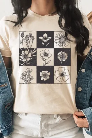 Checkered Boho Flower Graphic Tee
