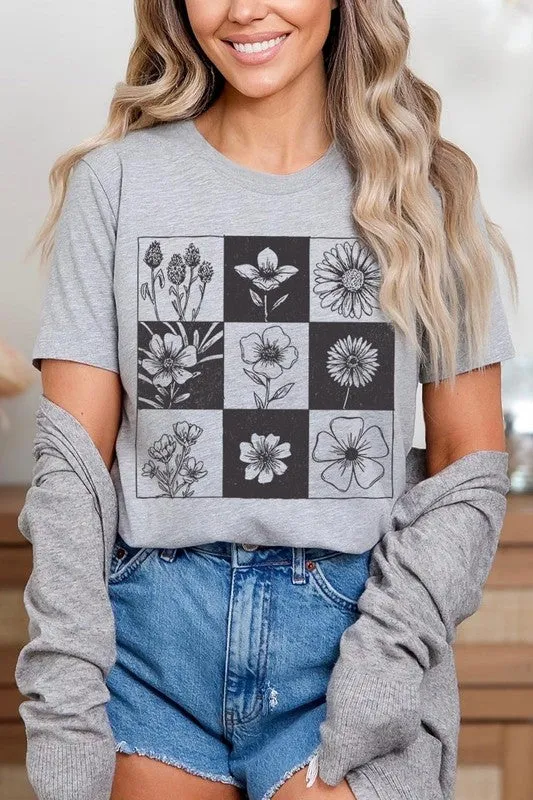 Checkered Boho Flower Graphic Tee