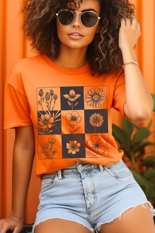 Checkered Boho Flower Graphic Tee