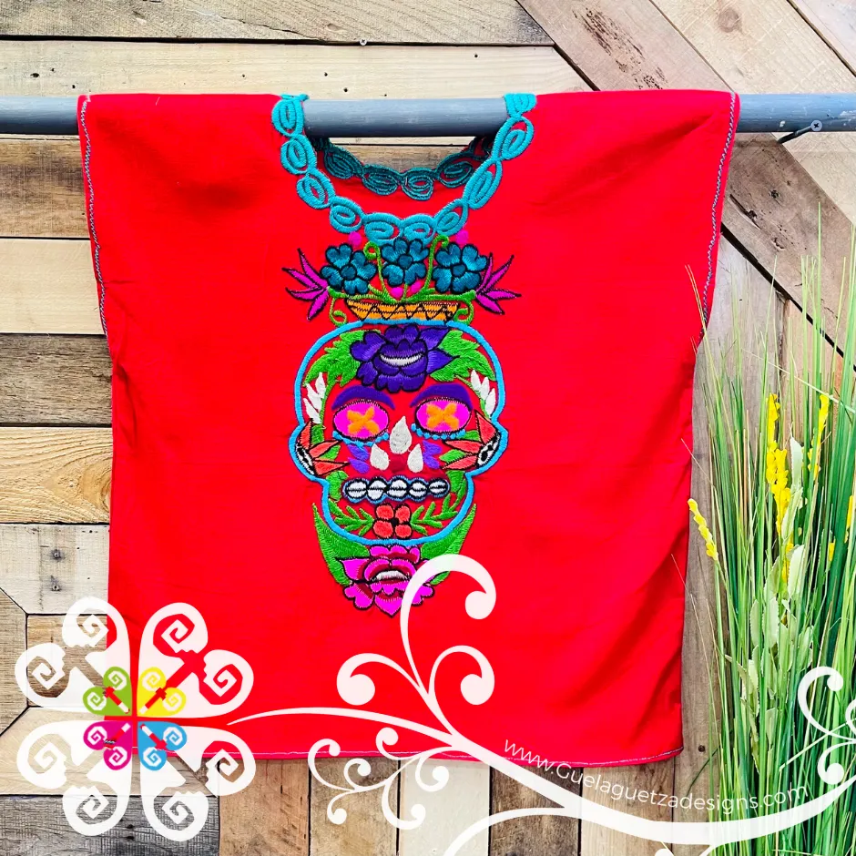 Chiapas Skull Embroidered Top