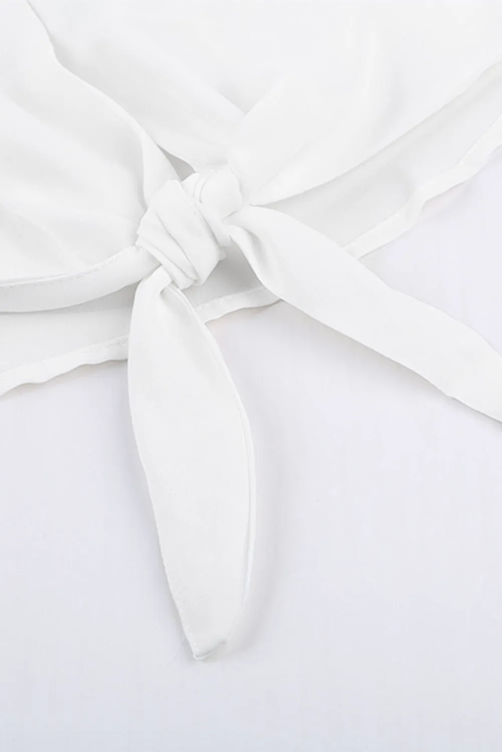 Chic White Short Sleeve Forever Tonight Button Down Tie Top