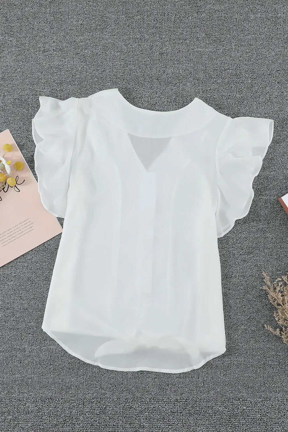 Chic White Short Sleeve Forever Tonight Button Down Tie Top