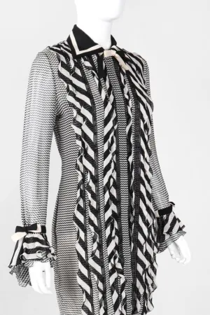 Chiffon Chevron Stripe Shirt Dress
