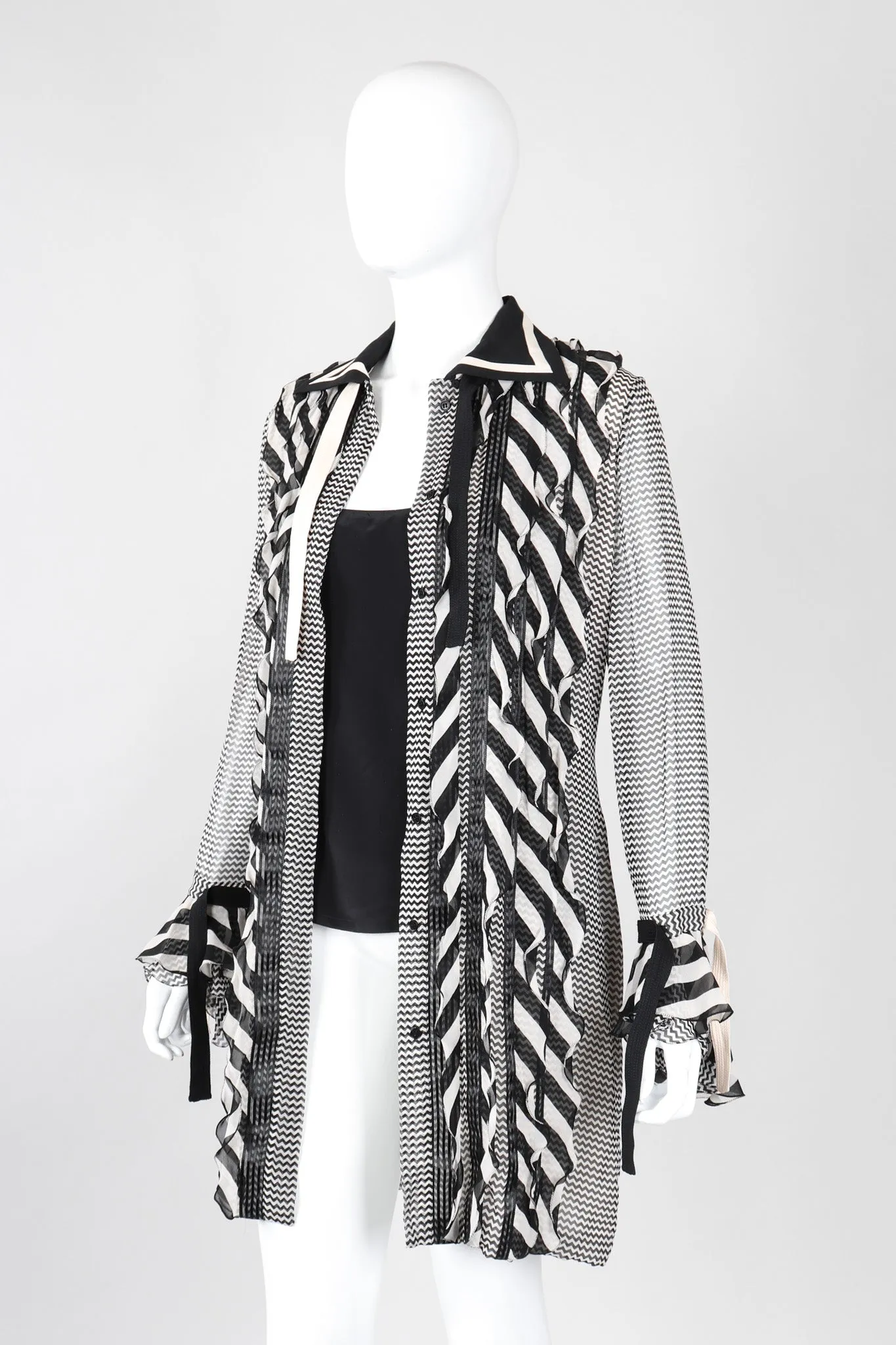 Chiffon Chevron Stripe Shirt Dress
