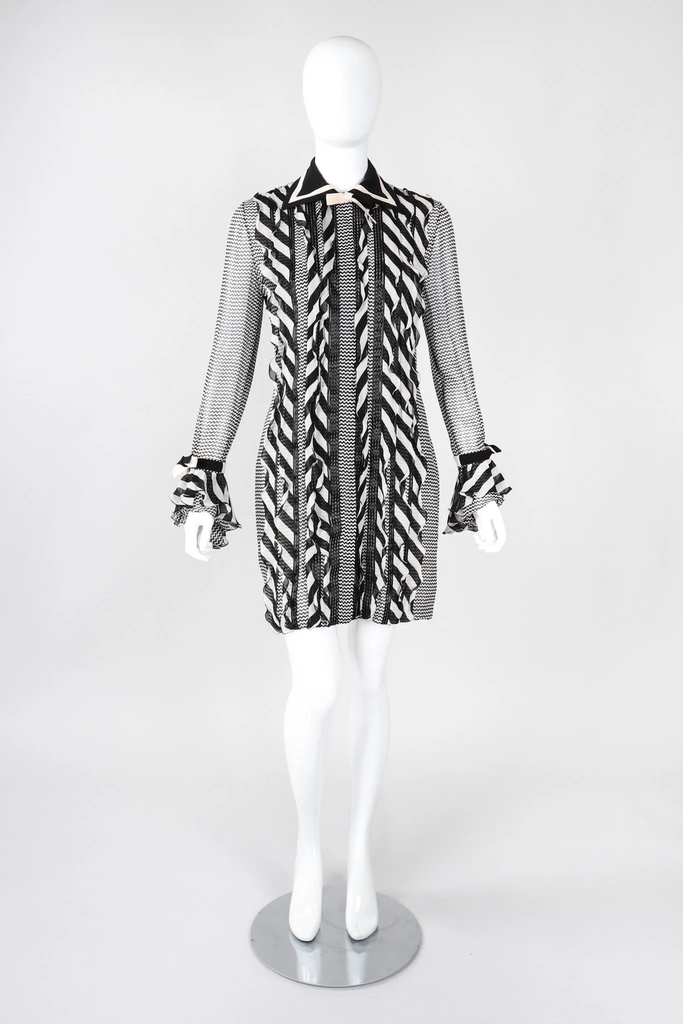 Chiffon Chevron Stripe Shirt Dress