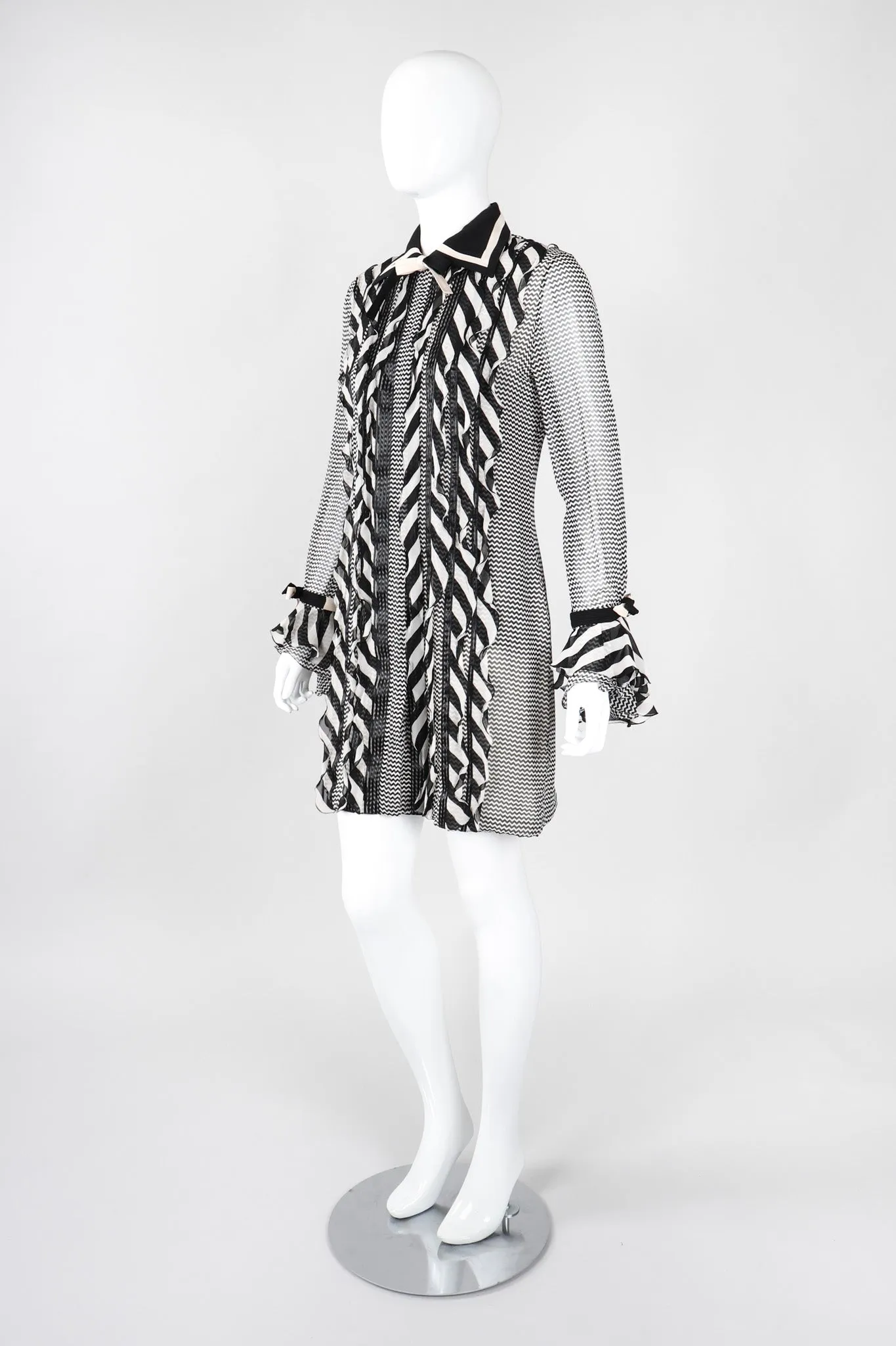 Chiffon Chevron Stripe Shirt Dress