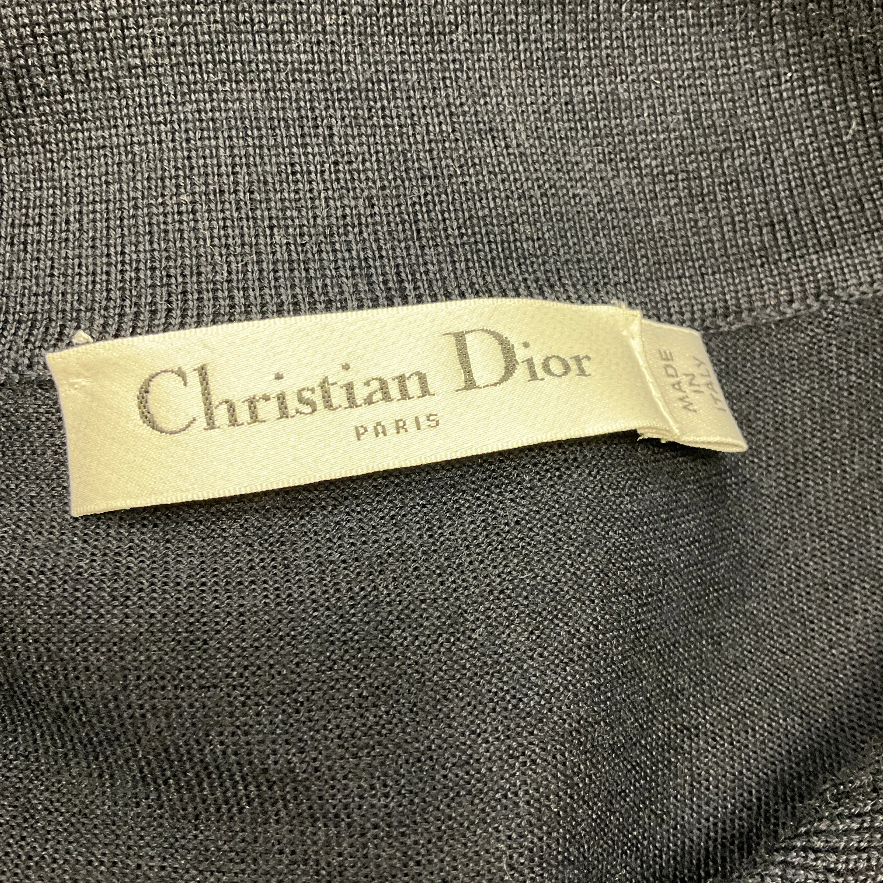 Christian Dior Navy Blue Ruffled Short Sleeved Cashmere and Silk Knit Sweater