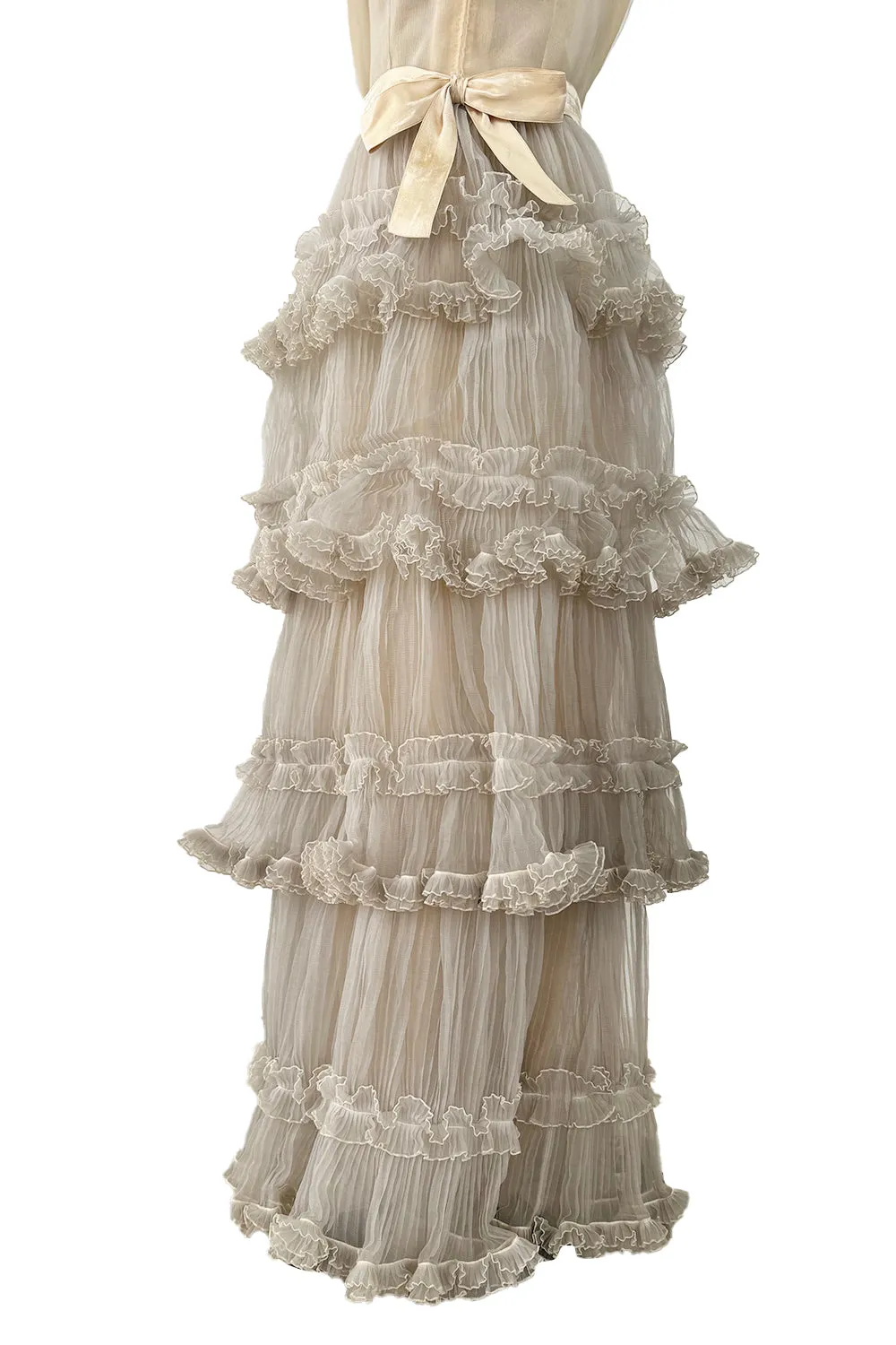 Christian Dior Spring 1973 Haute Couture Silk Gaazar Ruffled Gown