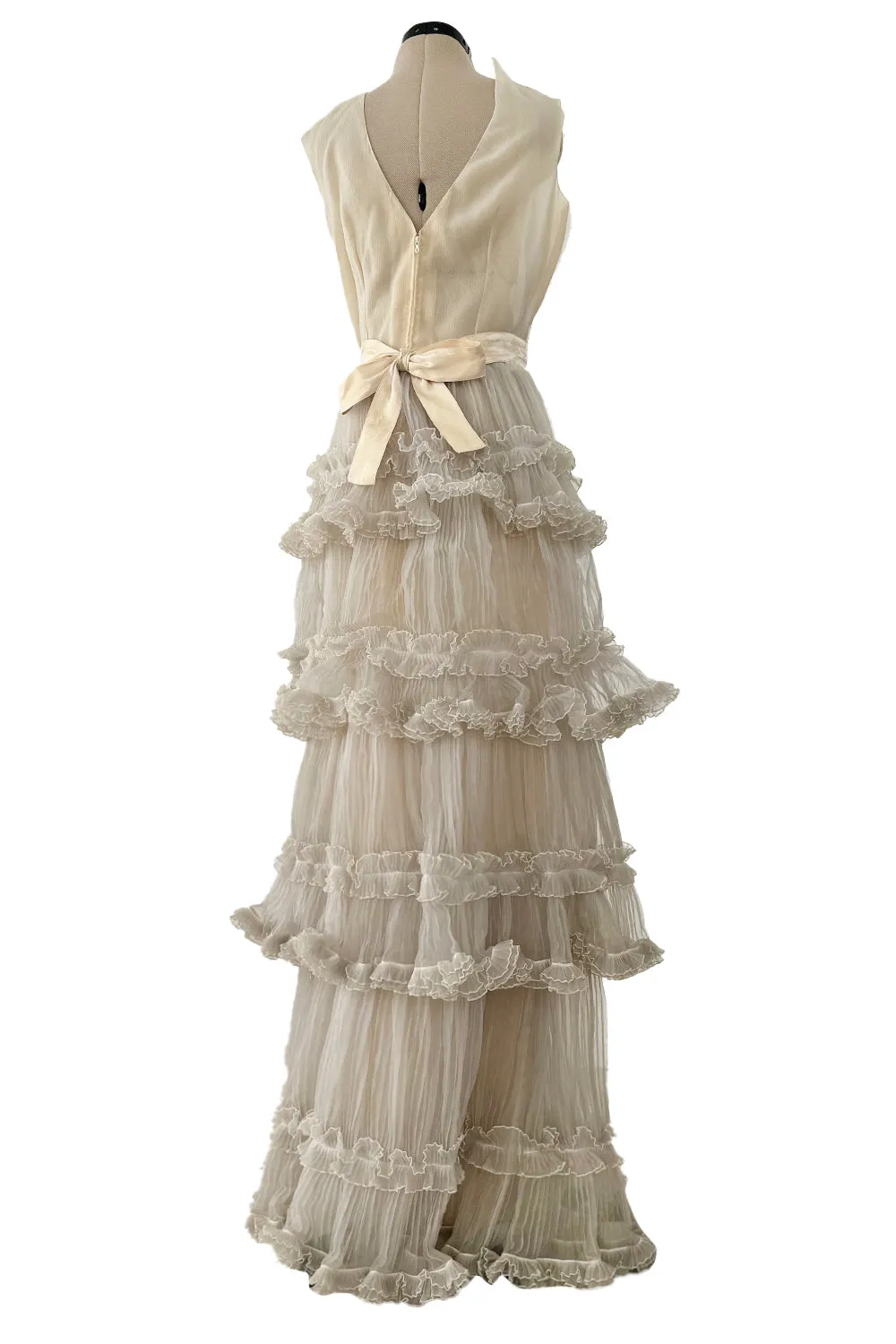 Christian Dior Spring 1973 Haute Couture Silk Gaazar Ruffled Gown