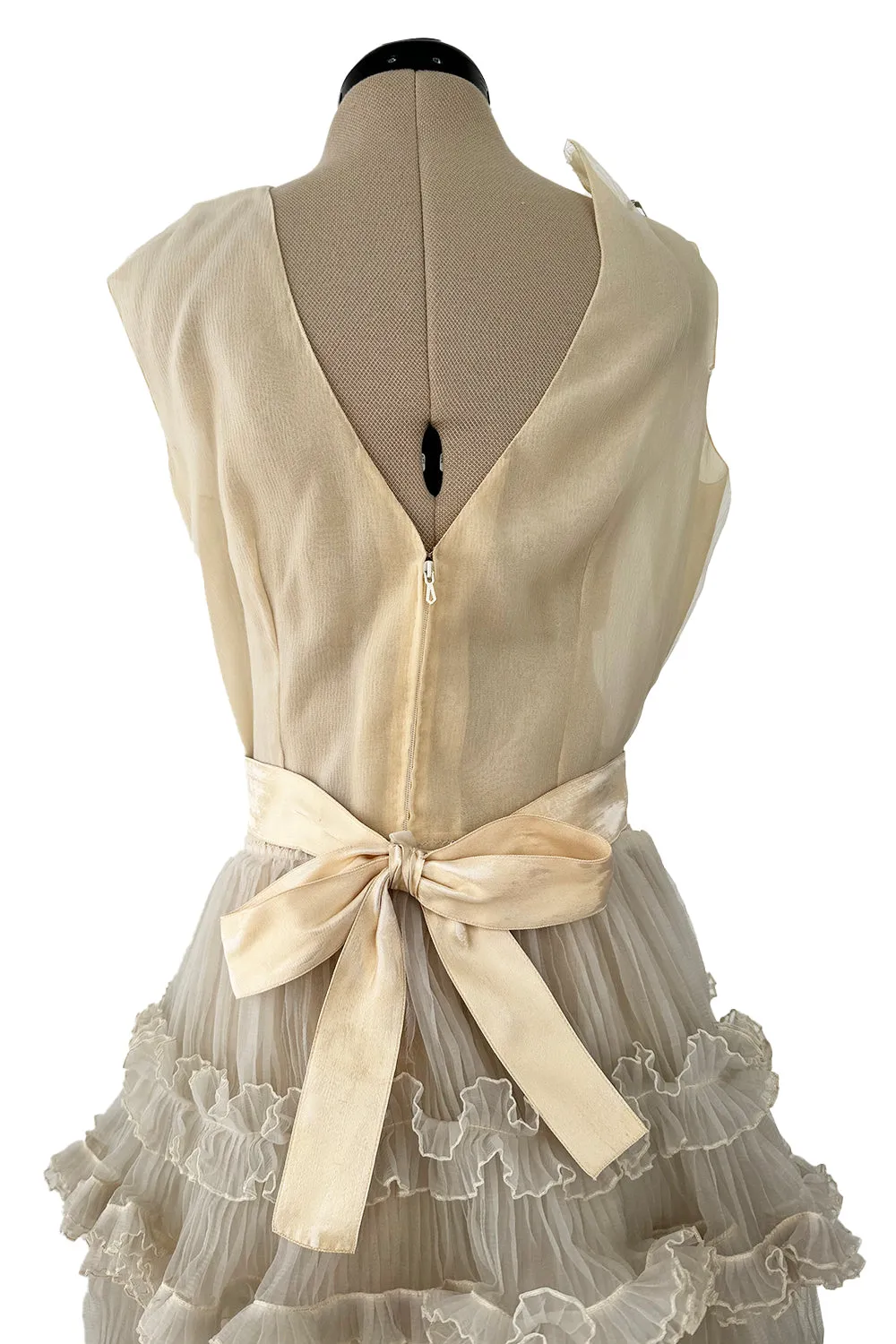 Christian Dior Spring 1973 Haute Couture Silk Gaazar Ruffled Gown