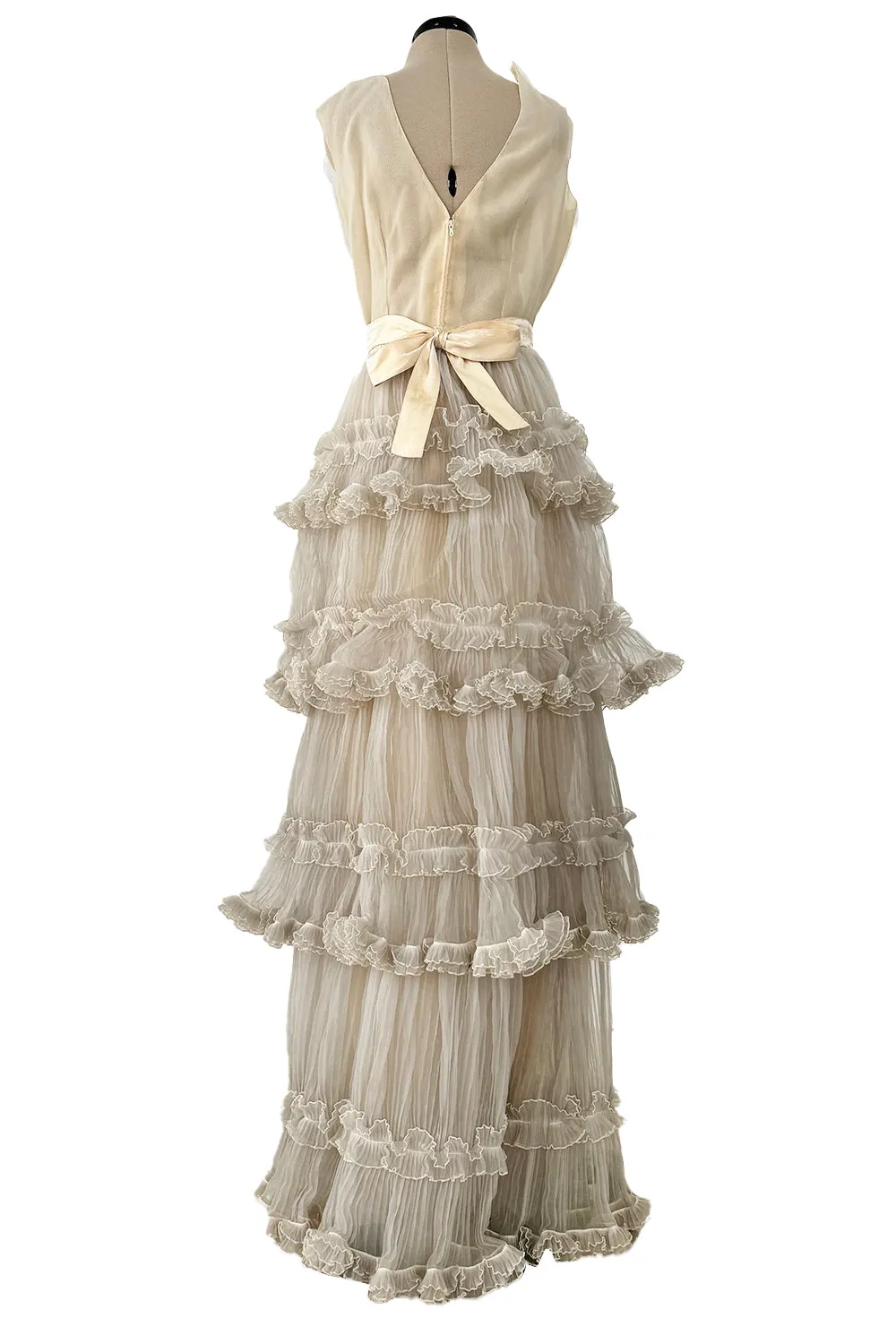 Christian Dior Spring 1973 Haute Couture Silk Gaazar Ruffled Gown