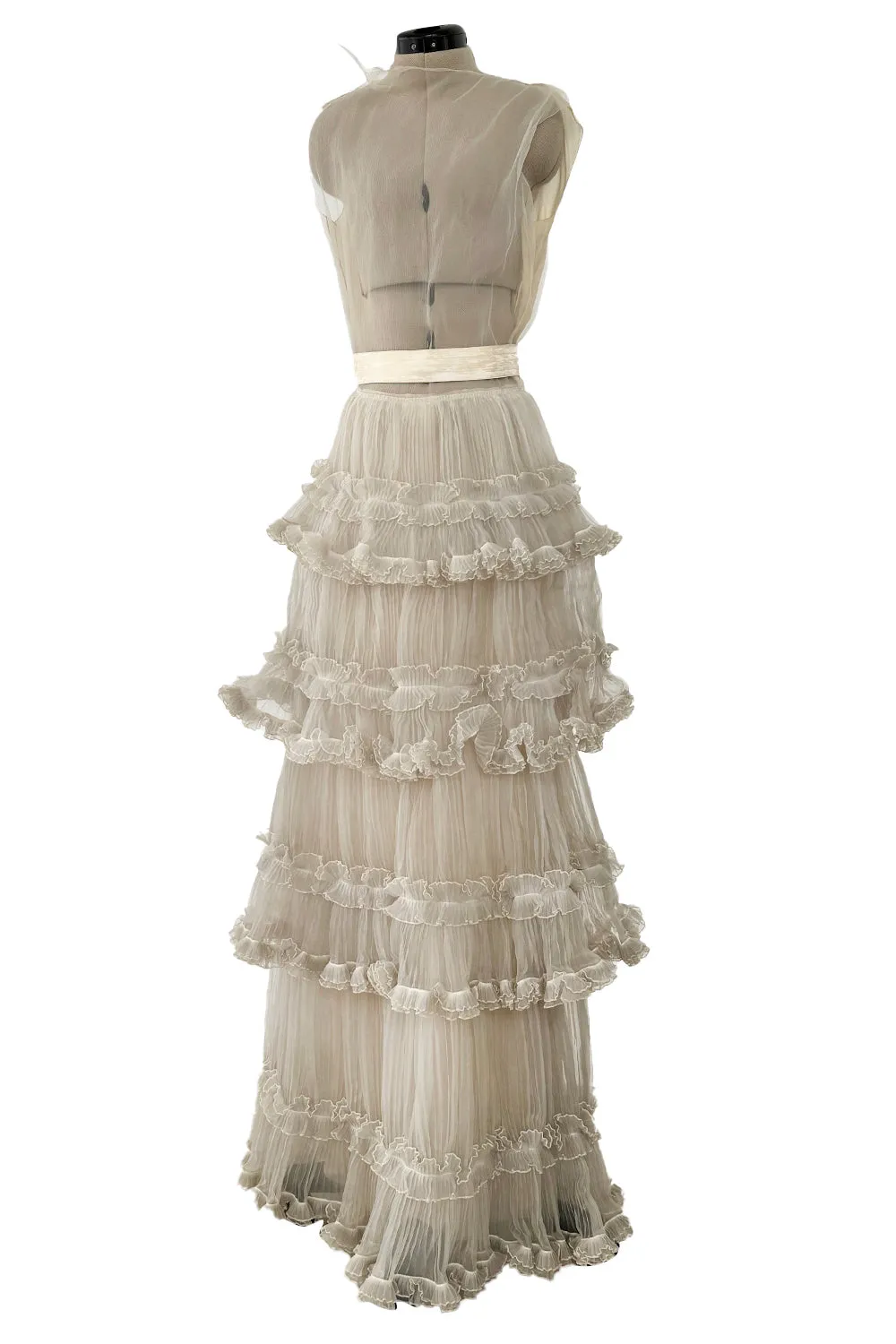 Christian Dior Spring 1973 Haute Couture Silk Gaazar Ruffled Gown