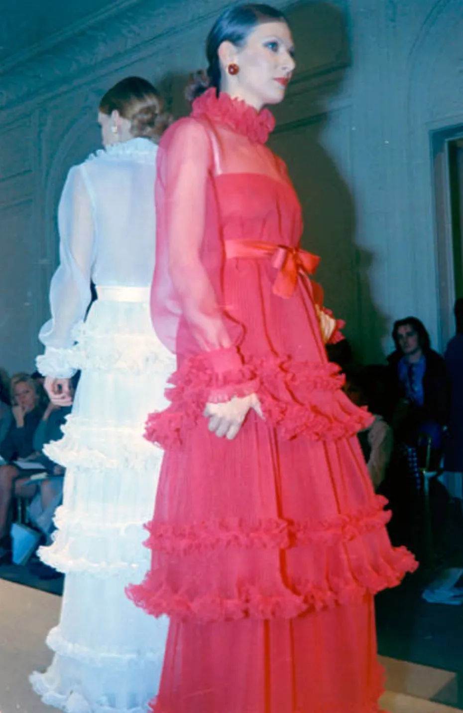 Christian Dior Spring 1973 Haute Couture Silk Gaazar Ruffled Gown