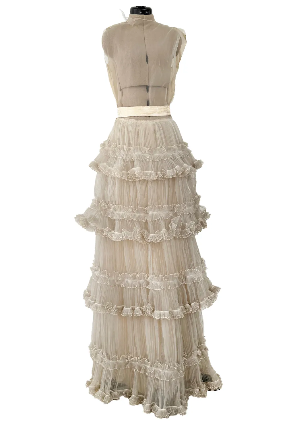 Christian Dior Spring 1973 Haute Couture Silk Gaazar Ruffled Gown