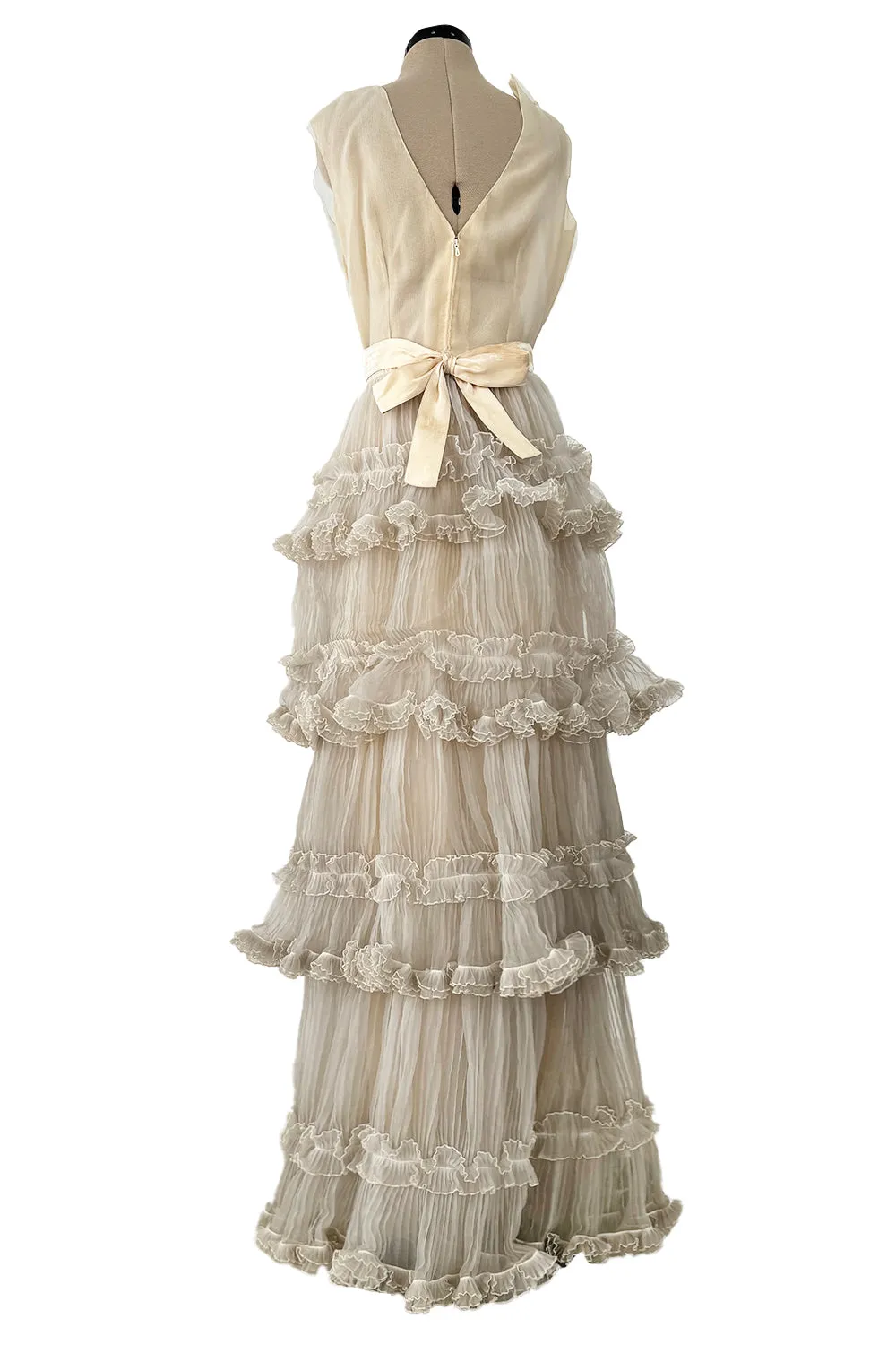 Christian Dior Spring 1973 Haute Couture Silk Gaazar Ruffled Gown
