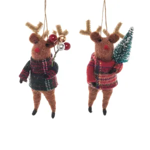 Christmas Plaid Reindeer Ornament Set 2