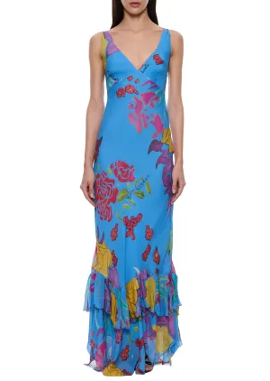 Cielo Printed Long Blue Dress