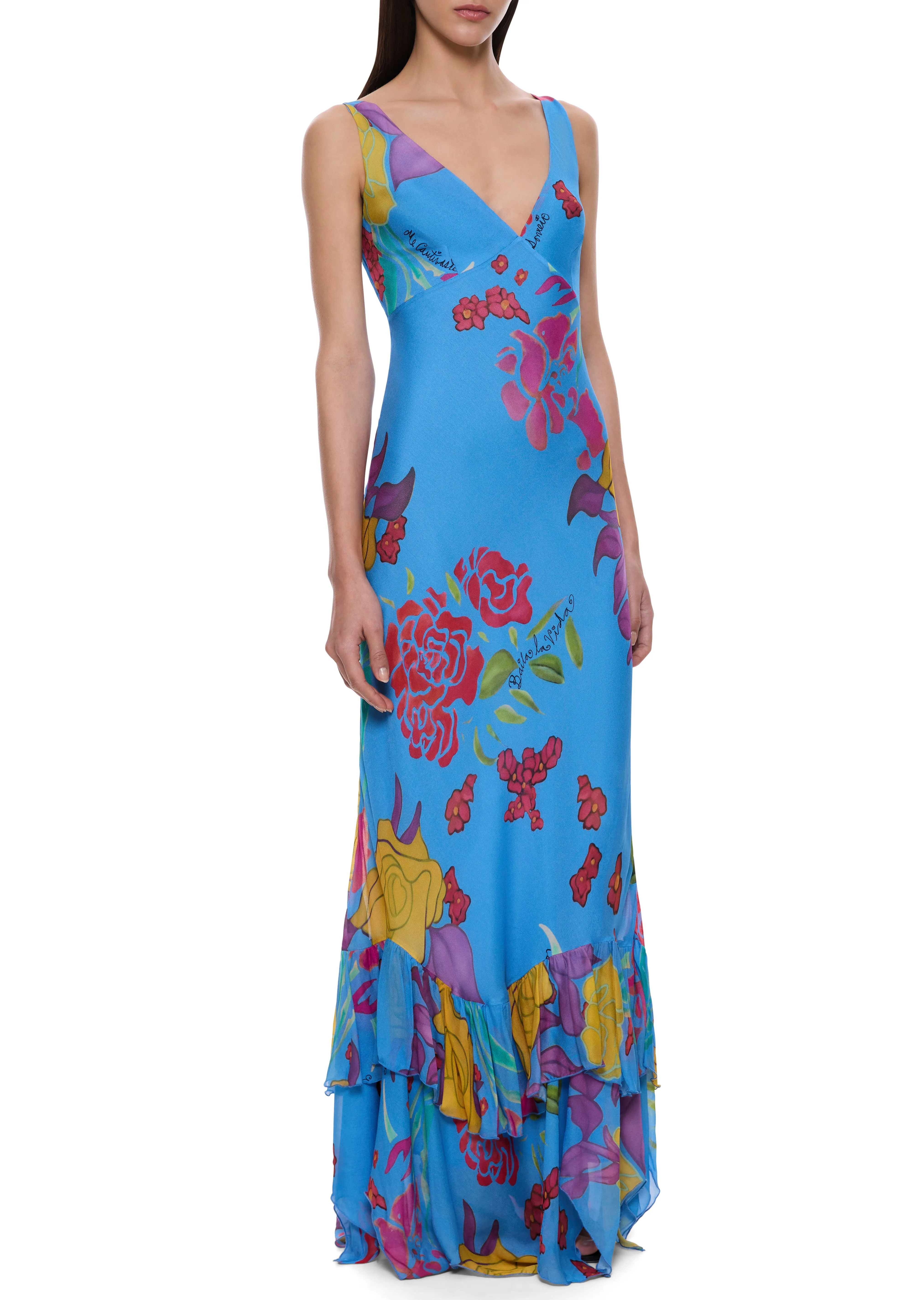 Cielo Printed Long Blue Dress