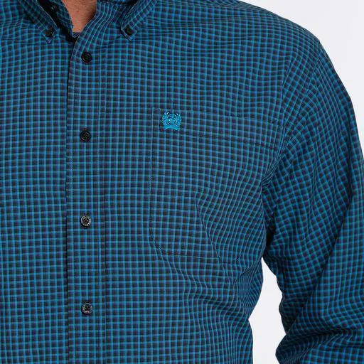 CINCH MENS BLUE PLAID LONG SHIRT