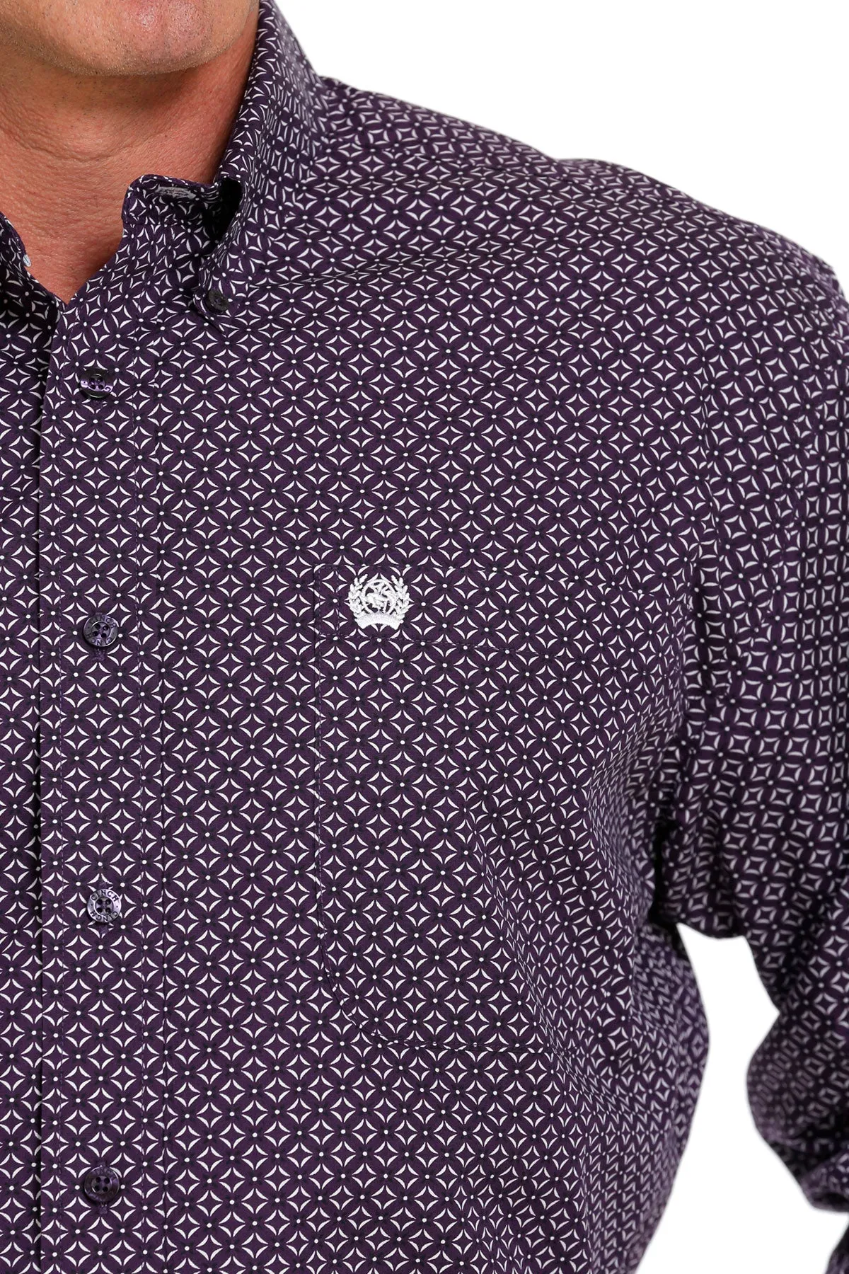 Cinch Men's Purple and White Geometric Button Down Western Shirt