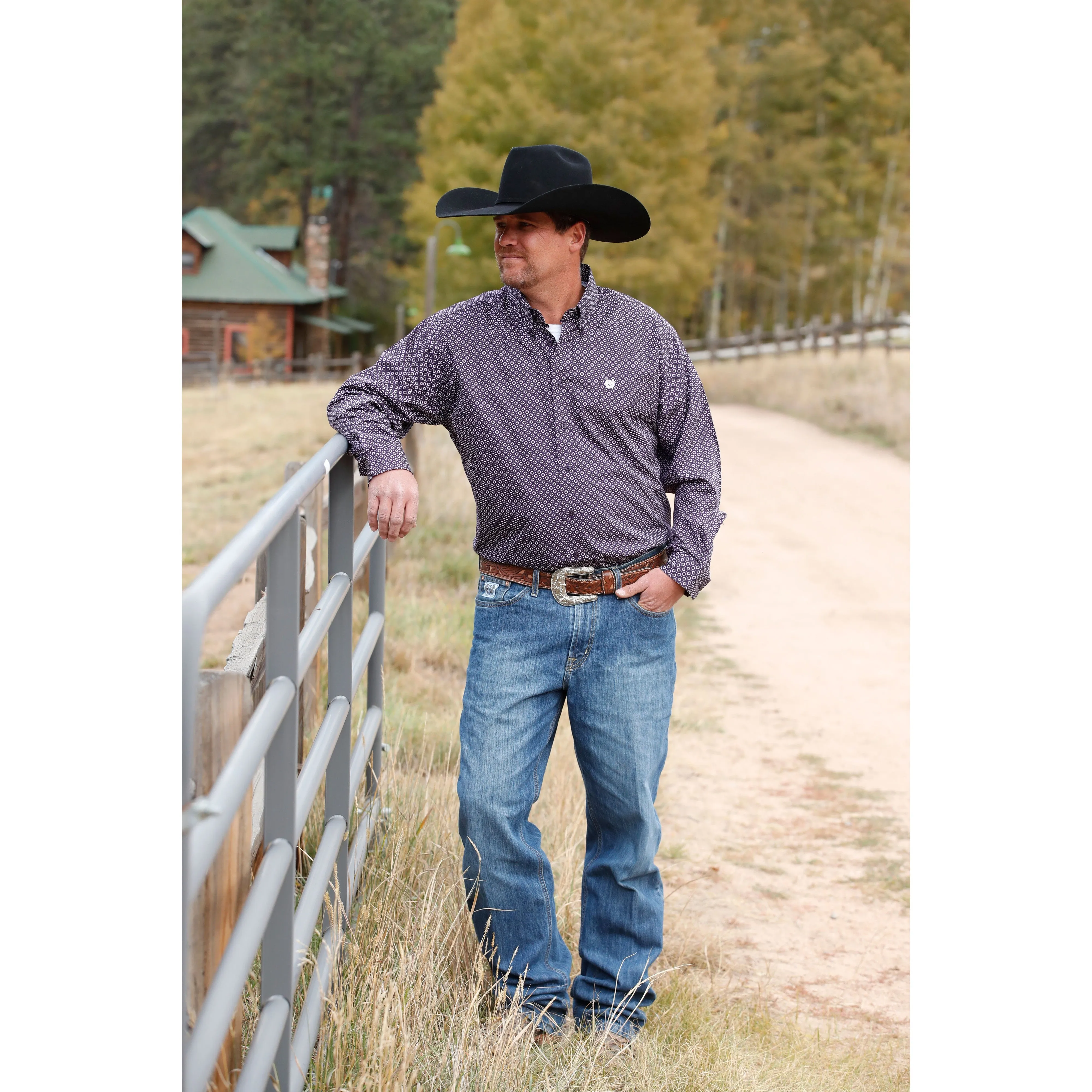 Cinch Men's Purple and White Geometric Button Down Western Shirt