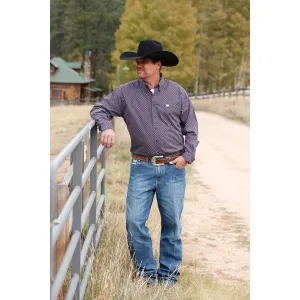Cinch Men's Purple and White Geometric Button Down Western Shirt